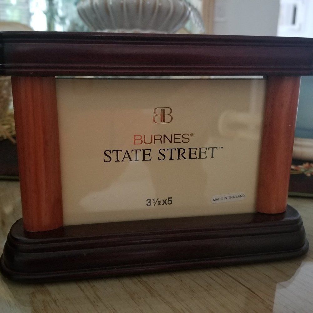 Double sided photo frame in Mahogany and teak tones